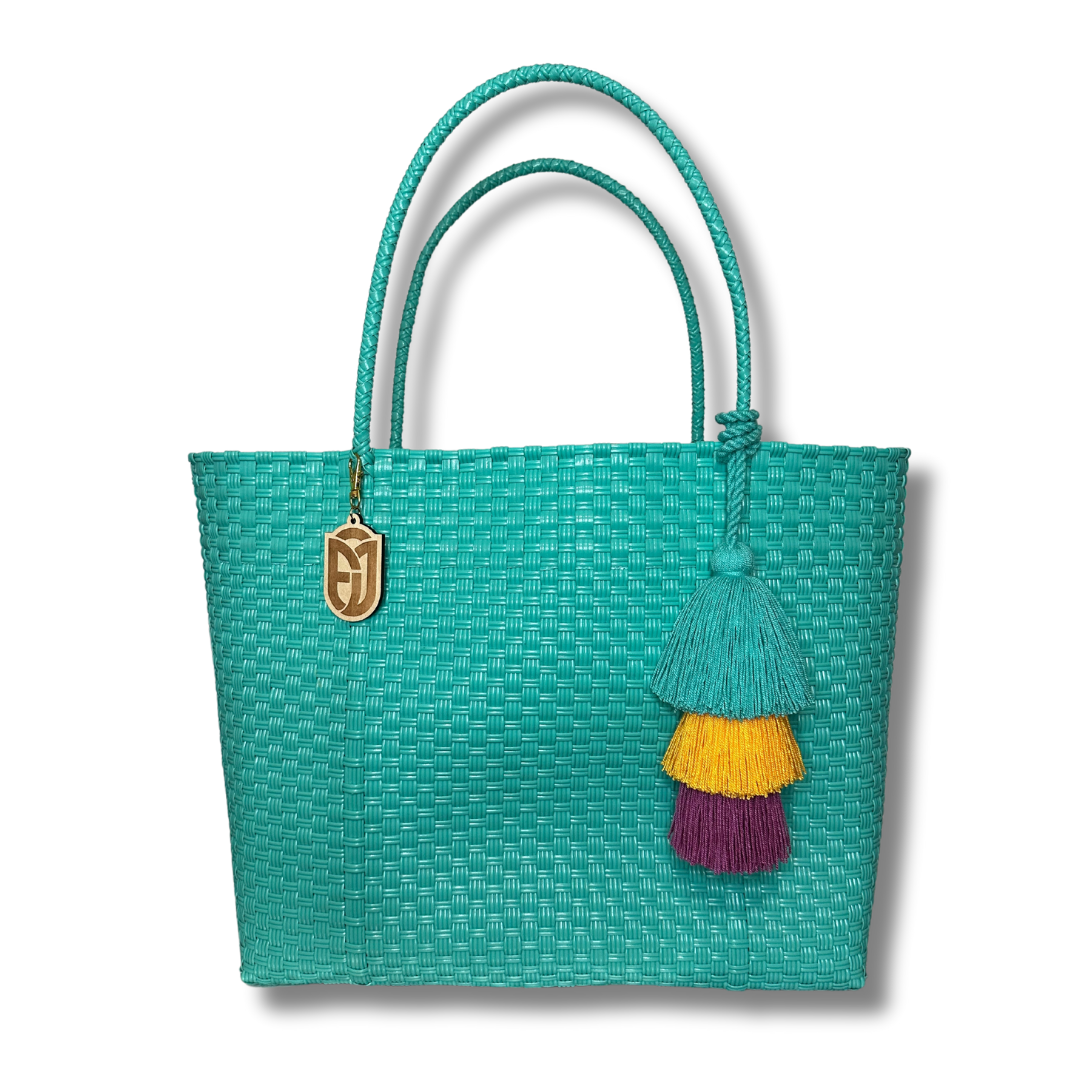 Large Tote Aqua Handwoven Bag